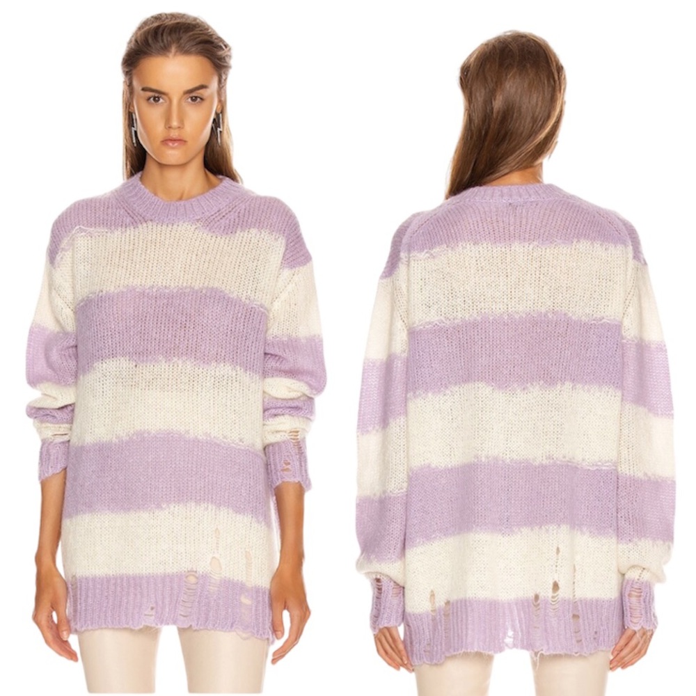 Acne Studios Kantonia Stripe white purple Distressed Oversized Knit Sweater XS - Picture 16 of 16